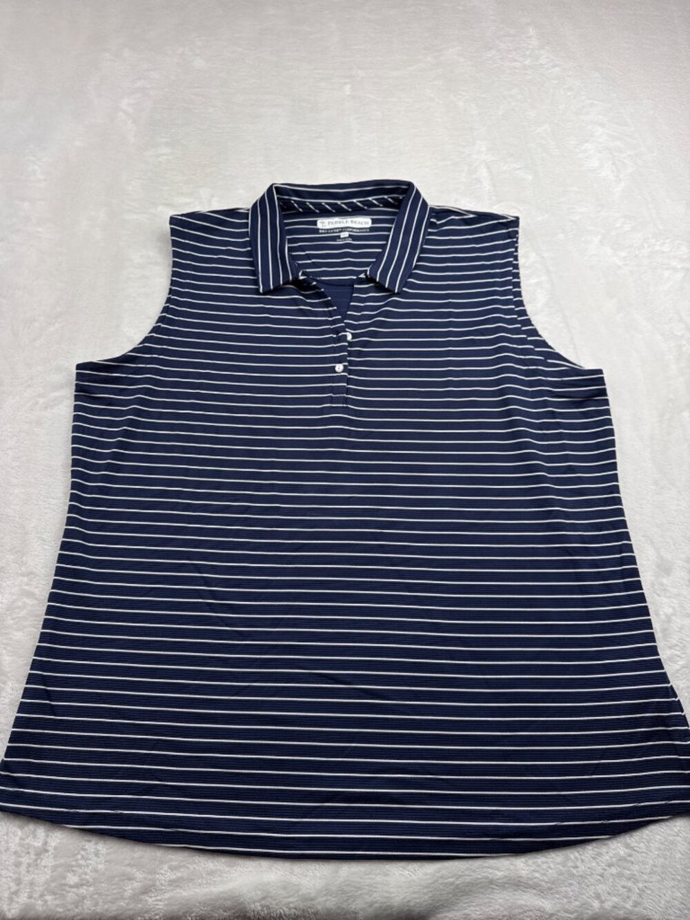 Pebble Beach Womens Striped Sleeveless Polo Shirt XXL Navy & White Dry-Luxe